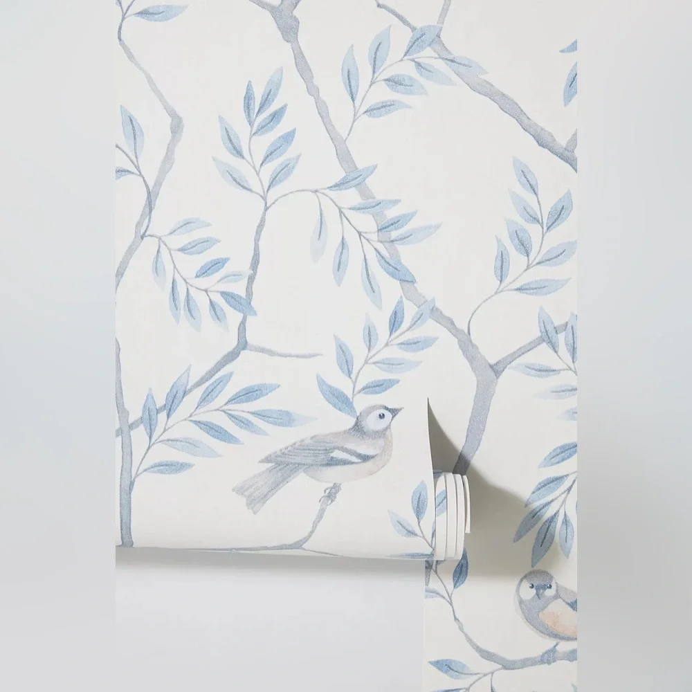 Anthropologie Morgongava Crossbill Light Blue Floral Bird Wallpaper NWT